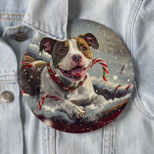 American Staffordshire Hond Kerstfeest Ronde Button 6,0 Cm
