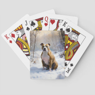 American Staffordshire liet het sneeuwKerstmis Pokerkaarten