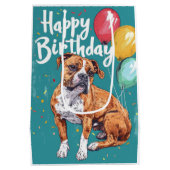 American Staffordshire met ballonnen Verjaardag Medium Cadeauzakje (Achterkant)