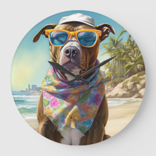 American Staffordshire on Beach,zomercadeau Grote Klok