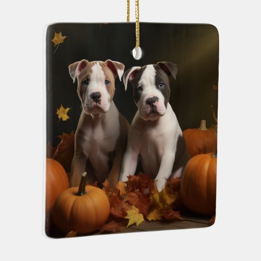 American Staffordshire Puppy Herfst Verrukking Keramisch Ornament (Rechts)