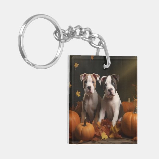 American Staffordshire Puppy Herfst Verrukking Sleutelhanger (Voorkant Links)