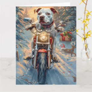 American Staffordshire Riding Motorcycle Kerstmis Kaart
