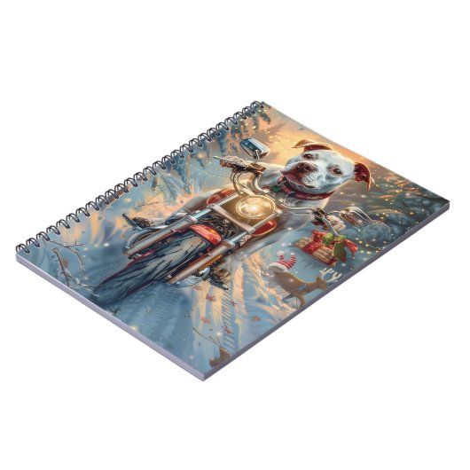 American Staffordshire Riding Motorcycle Kerstmis Notitieboek (Linkerzijde)