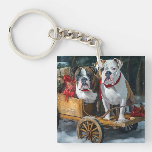 American Staffordshire Sneeuwslee Kerstmis Sleutelhanger (Voorkant)