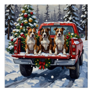 American Staffordshire Terrier Kerst Rode Truck Perfect Poster