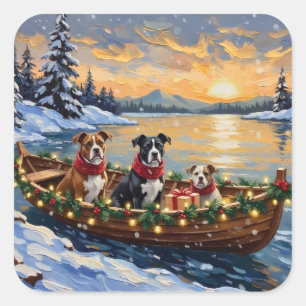 American Staffordshire Terrier Kerstboot Vierkante Sticker