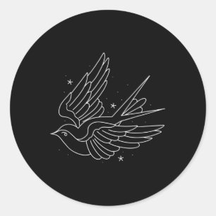 American Traditional Sparrow Flying Outline Tattoo Ronde Sticker