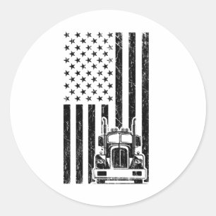 AMERICAN TRUCK FLAG Trucker Big Rig Truck Ronde Sticker