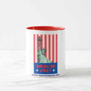 "American Vibes" Statue Liberty Red Stripes Custom Mok