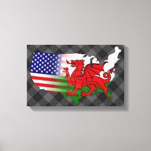 American Welsh Flags Map Canvas Afdruk
