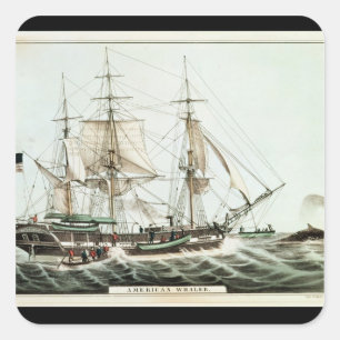 American Whaler, gegraveerd door Nathaniel Currier Vierkante Sticker