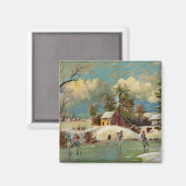 American Winter Life Kerstmis Scene Magneet (Voorkant / Achterkant)