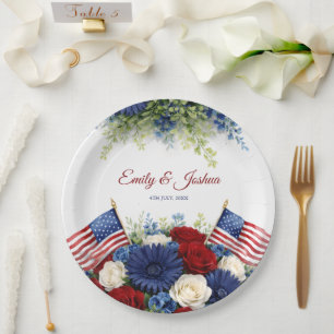 Americana Bloemen en Vlag Bruiloft Papieren Bordje