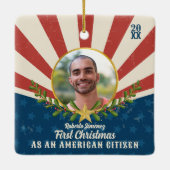Americana Eerste Kerstmis Amerikaans Burgerschap G Keramisch Ornament (Achterkant)