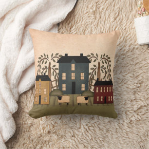 Americana Folk Art Houses Pillow Kussen