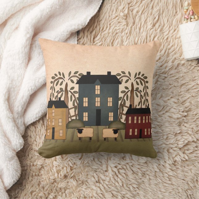 Americana Folk Art Maisons Coussin (Couverture)