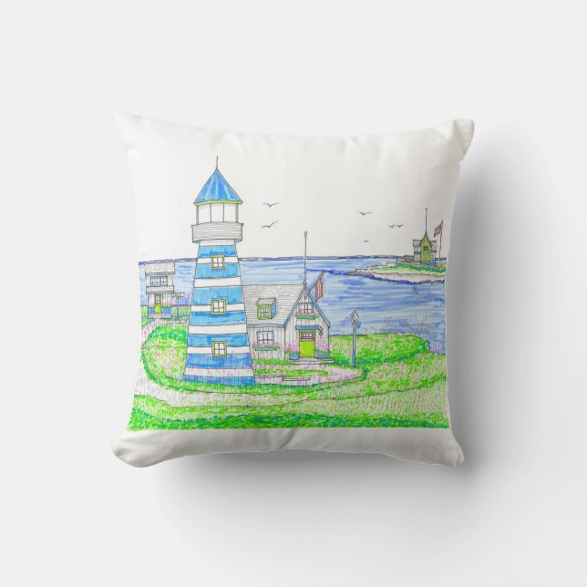 Americana Lighthouse Pillow; Blauw Kussen (Voorkant)