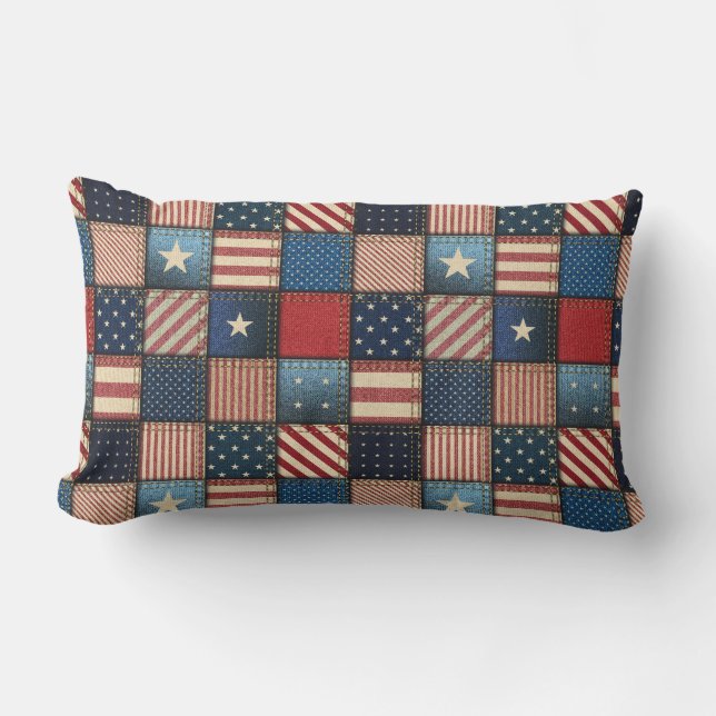 Americana Patchwork Afbeelding Buitenkussen (Voorkant)