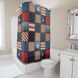 Americana Patchwork Afbeelding Douchegordijn