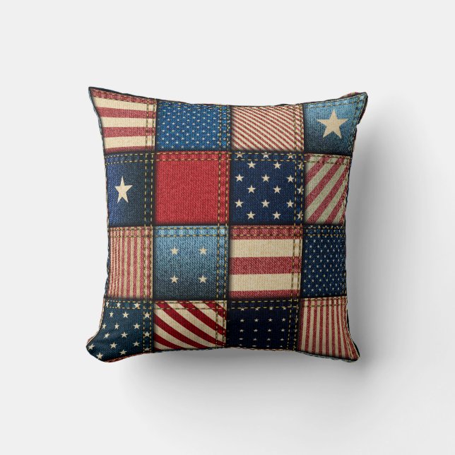 Americana Patchwork Afbeelding Kussen (Voorkant)