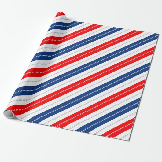 Americana Red White Blue Stars & Stripes Cadeaupapier (Uitgerold)