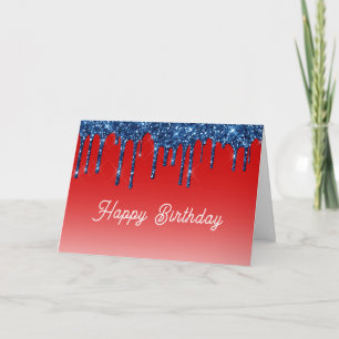 Americana Rood Blauw Glitter Drup Verjaardag Kaart