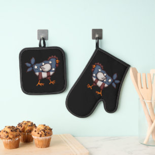 Americana Rood Wit en Blauw Kip Haan Ovenwant & Pannenlap Set