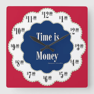 Americana Time is Money Clock Vierkante Klok