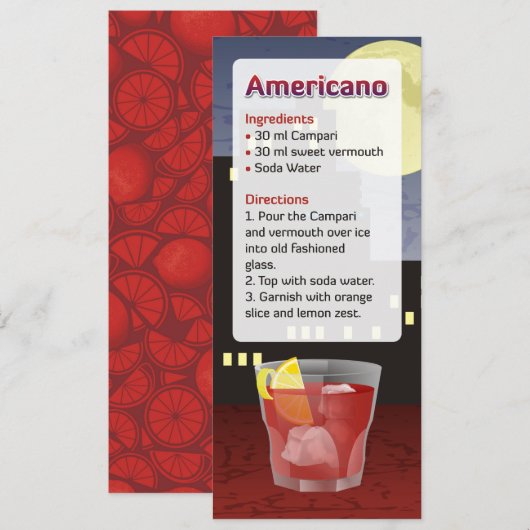 Americano Cocktail Recept Uitnodiging (Voorkant / Achterkant)