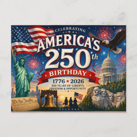 America's 250th Birthday 4th of July Briefkaart (Voorkant)