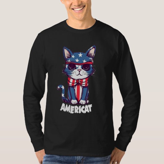 Americat Cute Cat 4th of July Men Women T-shirt (Voorkant)