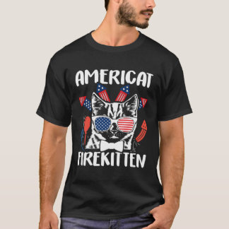 Americat vuurkatje 4 juli kat met vuurwerk t-shirt