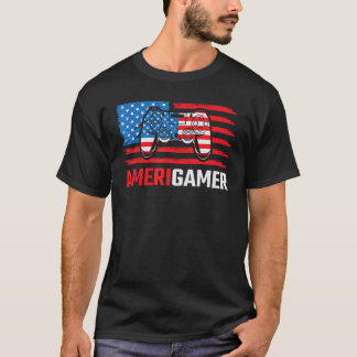 Amerigamer Distressed American Flag Gamer July 4th T-shirt