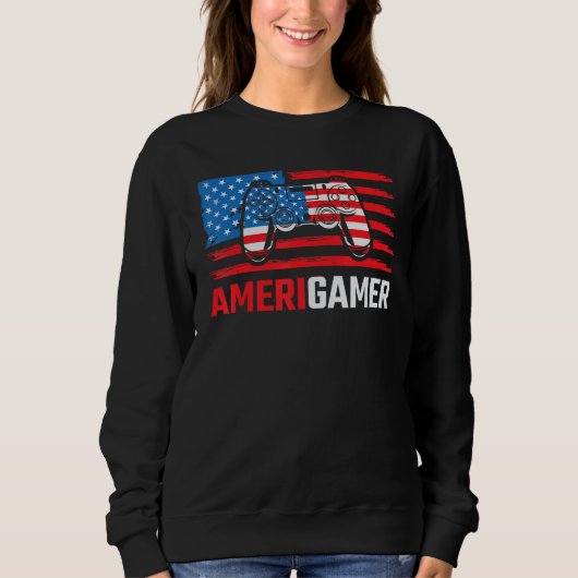Amerigamer Distressed American Flag Gamer July 4th Trui (Voorkant)