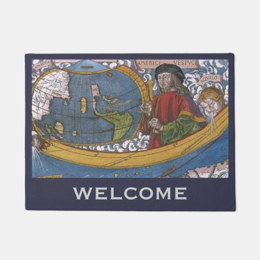 Amerigo Vespucci Explorer op een kaart van Amerika Deurmat (Voorkant)