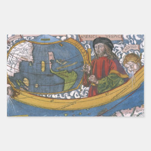 Amerigo Vespucci Ontdekkingsreiziger op een kaart Rechthoekige Sticker