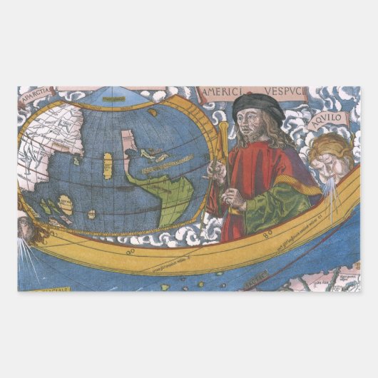 Amerigo Vespucci Ontdekkingsreiziger op een kaart  Rechthoekige Sticker (Voorkant)