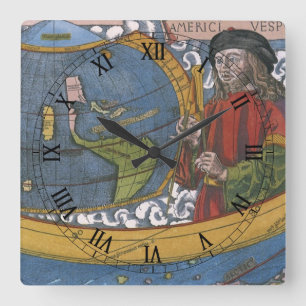 Amerigo Vespucci Ontdekkingsreiziger op een kaart  Vierkante Klok