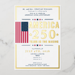 Amerika 250 Amerikaanse vlag Patriottisch 4 juli B Folie Uitnodiging