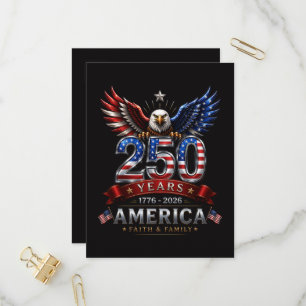 Amerika 250 Geloof Familie Patriottische Adelaar Uitnodiging Briefkaart