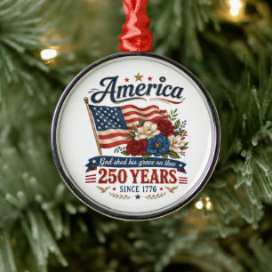 Amerika 250 Jaar Bloemenvlag Metalen Ornament