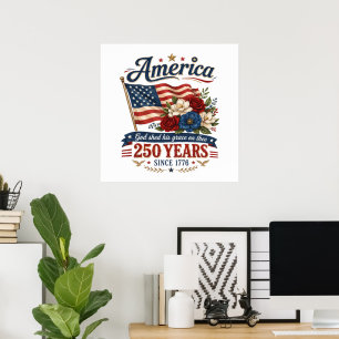 Amerika 250 Jaar Bloemenvlag Poster