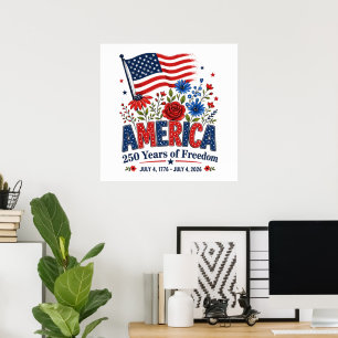 Amerika 250 Jaar Vrijheid Bloemenvlag Poster