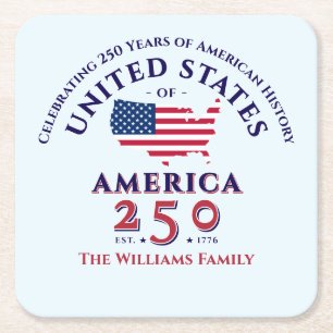 Amerika 250 Patriottisch familie Foto Geschenk Vierkante Kartonnen Onderzetter