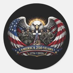 Amerika 250 Patriottische Adelaar en Militaire Hul Ronde Sticker