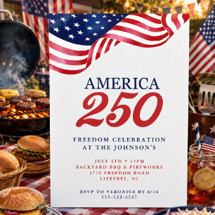 Amerika 250 Patriottische Uitnodiging   4 juli BBQ