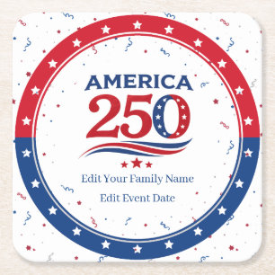 AMERIKA 250 - Persoonlijke Reünie Rood Wit Blauw Vierkante Kartonnen Onderzetter