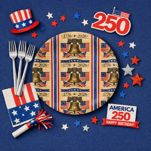Amerika 250 Verjaardagsfeest Papieren Bordje