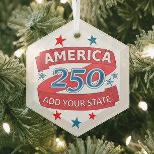 Amerika 250 Voeg Staat 250e Verjaardag Aandenken Glas Ornament